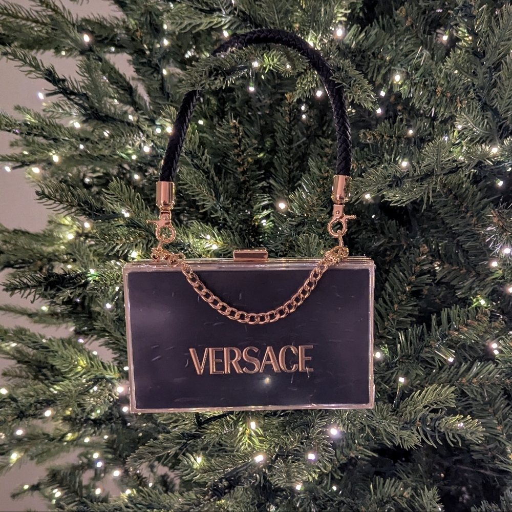 SOLD | Versace BLACK paper Shopping bag UPCYCLED Novelty Clutch